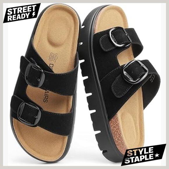 Women's Platform Sandals Wedge Chunky Heel Slip-on Comfort Slides Arch Support